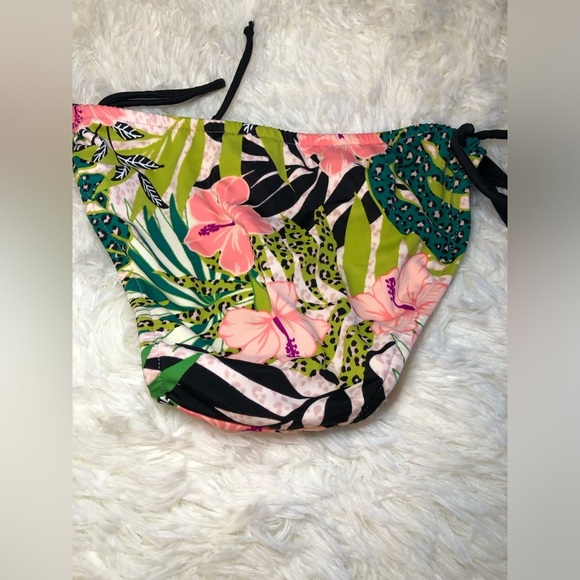 VENUS green and pink Tropical Print Bikini Bottom with Black Ties size 2 NWOT - Picture 10 of 10